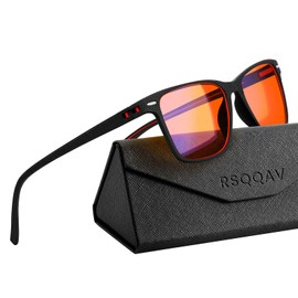 RSQQAV Lightweight Amber Blue Light Glasses for Men Computer Gaming Anti Eyestrain Sleep Glasses Square