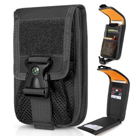 Funda Táctica para Celular con Hebilla de Brújula, Bolsa Molle Universal para Cinturón de Teléfono, Se Puede Parche de Bandera, con Ranuras para Tarjetas, para Senderismo, Cámping, Rescate. (Negro)