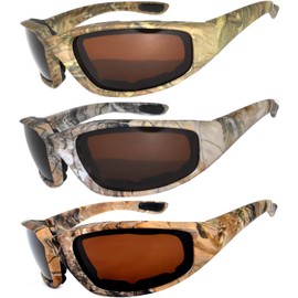 OWL Mens Camo Padded Foam Motorcycle Biker Glasses Goggles UV Protection 3 Pairs Sunglasses