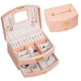Jewellery Box, Portable Travel Jewellery Box with Lockable Earrings, Necklaces, Bracelets, Storage Box, Gifts for Girls and Women (Pink)