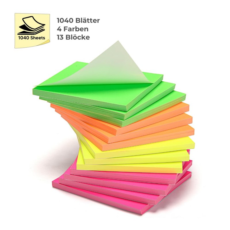 ideen.kollektiv IonNotes Electrostatic Sticky Notes - 1048 Sheets in 4