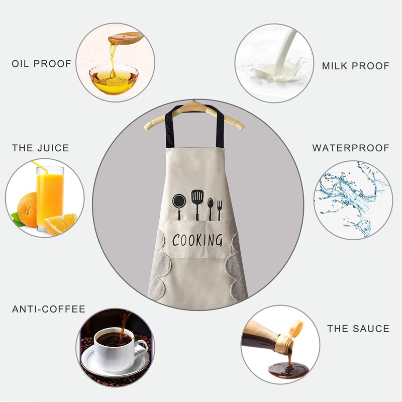 DILLMAN Women Kitchen Apron with Hand Wipe Pockets，Big Pocket,Hand-wiping, Waterproof