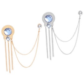 PATIKIL Gem Chain Brooch Pins, Round Gem Tassel Chain Hanging Fashion Crystal Lapel Suit Pins for Women Men Clothes Dress Bouquet Coat Hat Bag, Blue