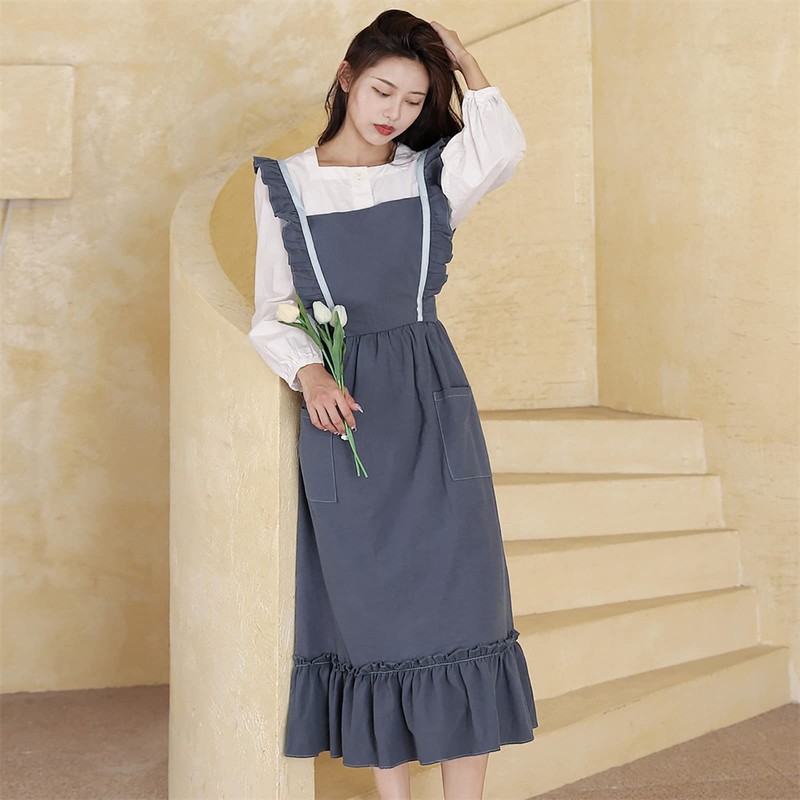 TOWYYO Women's Apron, Cute, Stylish, Frill, Pocket, Shoulder Bag, Kitchen,