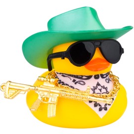 Mwmoeen Mwmoeen Ente fr Auto Armaturenbrett Dekorationen, Gelbe Gummiente Auto Ornamente mit Cowboyhut Sonnenbrille Goldenen Ketten Halstuch und Coole Requisite fr Auto, Bro, Zimmer Dekoration