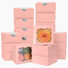 Gcardist Pink Bakery Box with Window 30Pcs 10.2x10.2x6.4cm Pink Cookie Boxes Pastry Box for Wedding Favor Birthday ＆ Party(4x4x2.5 Inch)