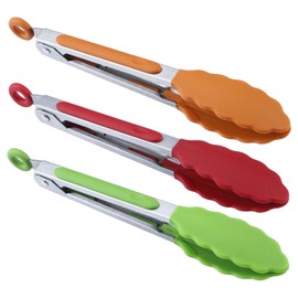7 inch Cooking Tongs, MSY BIGSUNNY Set of 3 Mini Kitchen Tongs Silicone Serving Tongs With Silicone Tips for FoodGrill, Salad, BBQ (Red Green Orange)