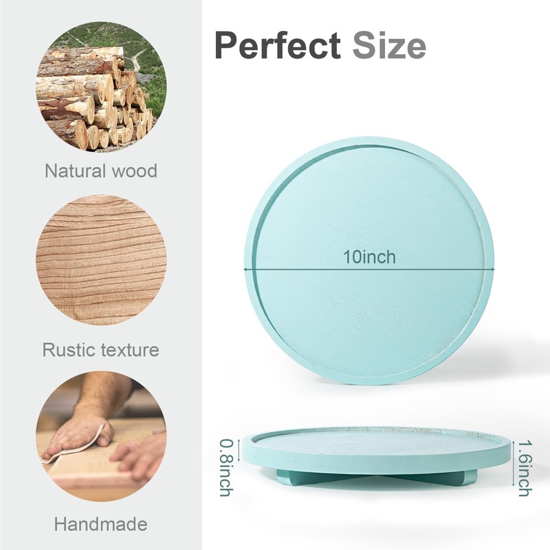 Round Decorative Tray Wood Bathroom Counter Organizer Farmhouse Kitchen Decor
