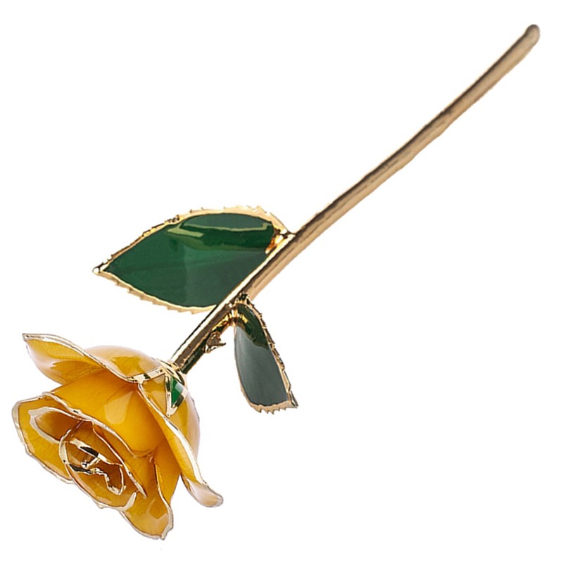 24K Gold Plated Real Rose Yellow Rose with Base Valentine's