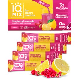 IQMIX Hydration Electrolyte Powder – 4-in-1 Formula for Hydration, Mental Clarity, Mood and Recovery – Sugar-Free Drink Mix, Keto, Magnesium L-Threonate, Lion’s Mane – 20 Count New Raspberry Lemonade
