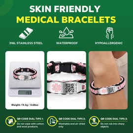 Theluckytag Medical Bracelets for Sport Men Women with QR Code Medical Alert ID Bracelets - Nylon Waterproof Wristband Fits Wrists Up to 7 inches - More Space Custom Emergency Medical ID Alert Info