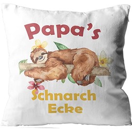 WarmherzIch Papas Schnarchecke Cushion Cover without Filling 45 cm Cotton Cushion Cover Gift Dad Sofa Couch Sloth
