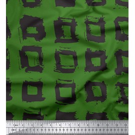 Soimoi Green Velvet Fabric Square Geometric Print Fabric BTY 58 Inch Wide