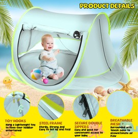 SelWatty - Tienda de campaña de Playa para bebé, Impermeable, UPF 50+, Refugio de Playa, Accesorios de Playa, Transpirable, portátil, para jardín, Sombra (Verde Big)