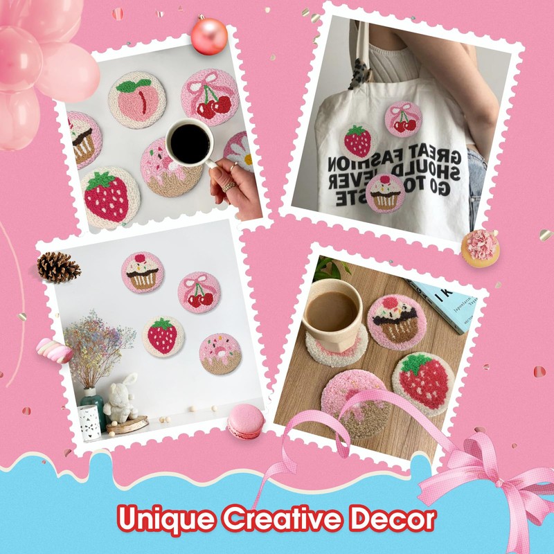 yuegool 6PCS Punch Needle Coasters Kit,Easy DIY Punch Needle Embroidery