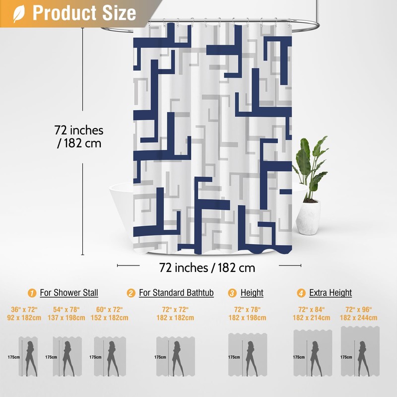 BTTN Navy Blue Shower Curtain - Geometric Fabric Shower Curtain