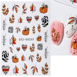 4Pcs Fall Nail Stickers Maple Leaves Nail Art Stickers for Women Autumn Leaf Pumpkin Nail Decals Thanksgiving Nail Sticker Orange Pumpkins Nail Art Stickers Heart Nail Stickers Decoration