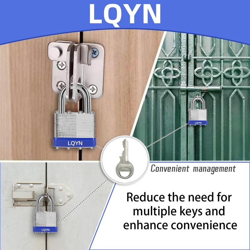 Padlocks with Same Key, LQYN 12 Pcs Laminated Keyed Padlock
