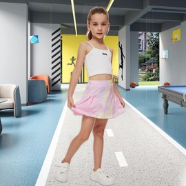 Neutocd - Falda de tenis para niñas, faldas plisadas atléticas de cintura alta, con pantalones cortos, para golf, pickleball, correr, #1 Blue Leopard + Pink Tie-dye, 6-7 Años