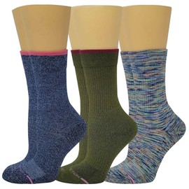 Dr. Motion Compression Crew Socks For Women Outdoor Hiking Walking With Enhanced Cushion And Breathable Arch Support 3 Pairs (Assorted B)