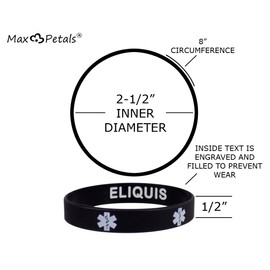 Max Petals ELIQUIS Medical Alert ID Privacy Enhanced Silicone Bracelets 5 Pack