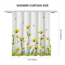 AIBIIN Spring Flower Shower Curtain Bee Summer Curtain Yellow Gerbera Pollens Artwork Print Polyester Waterproof Material Home Bathtub Sets with 12 Hooks 180x200cm