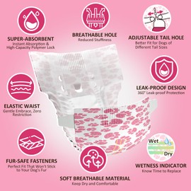 Dono Dog Diapers Female, Disposable Doggie Diapers, Super Absorbent Puppy Diapers with Adjustable Tail Hole, Wetness Indicator for Cats Doggy in Heat Period, XX-Small, 16 Count