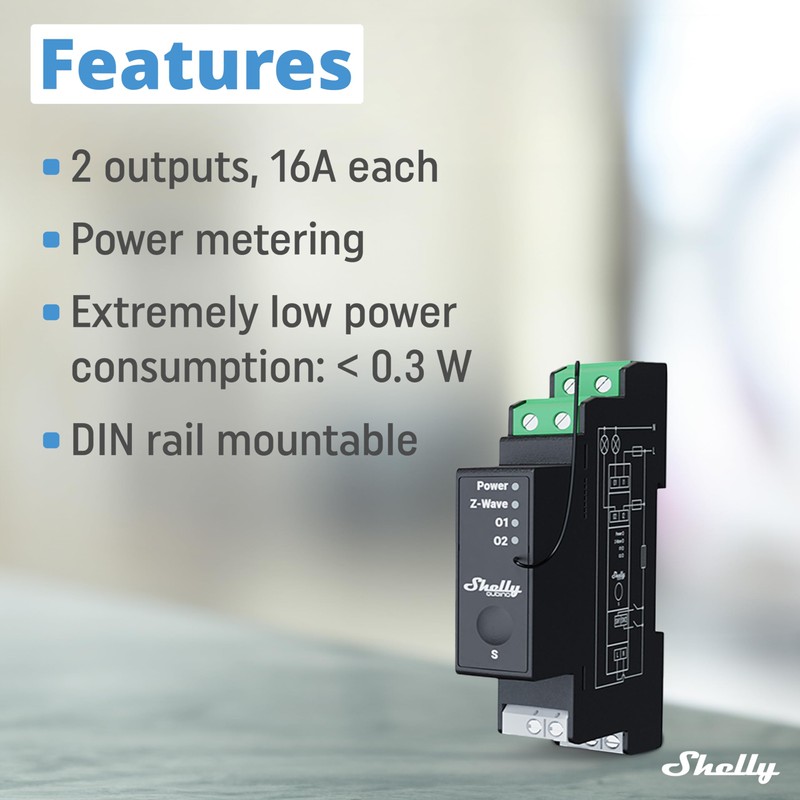 Shelly Wave Pro 2PM US | Z-Wave 2-Channel Smart Relay