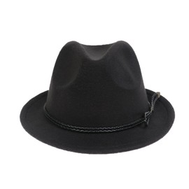 NiceYnn Vintage Trilby Felt Hat, Roll-up Short Brim Wool Unisex Gangster Fedora Hats Jazz Homburg Cap, 1920s Manhattan Panama Hat Black & Black Rope