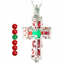 Green Red Agate Cross Necklace for Women Silver, Birthstone Cross Necklace for Women, Hollow Cross Necklace Locket, 925 Sterling Silver Cross Necklace for Women, Christian Necklace Locket by ALiLuYa