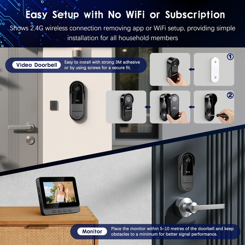 Wireless Video Doorbell Camera with 4.3 Inch IPS Display, 1080P