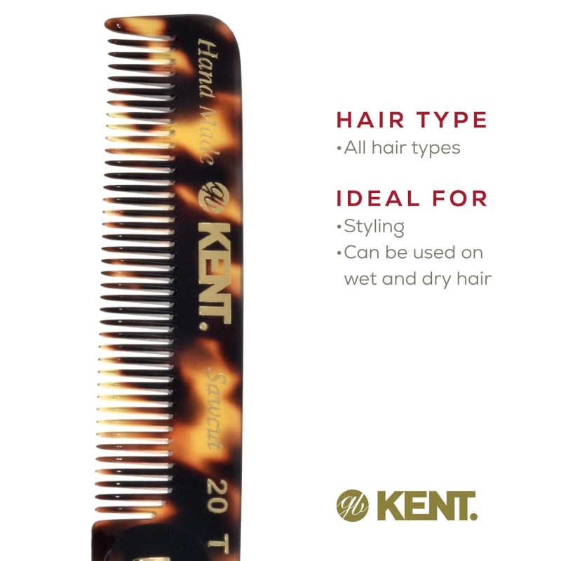 Kent 20T Handmade Folding Pocket Comb for Men, Fine Tooth
