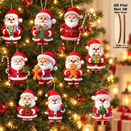 10-Piece Flat Wooden Santa Christmas Ornaments for Tree Decorating – Festive Printed Holiday Characters