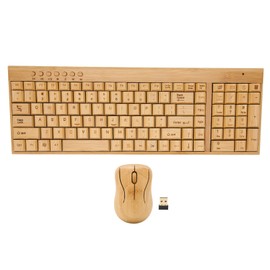 Computer Wireless Devices 2.4GHz Wireless Connection Plug and Play Bamboo Wood Computer Control Devices for Office Mouse and Keyboard Combo
