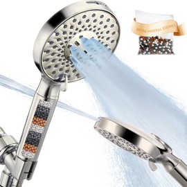 Ryamen Filtered Shower Head with Handheld，Brushed Nickel High Pressure 9 Spray Mode Showerhead with Hose,Bracket and Minerals Stones Replacement Filters for Hard Water,Anti-clog & Powerful to Clean