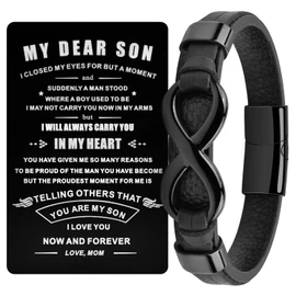 BOCHOI To My Son Bracelet Gifts for Son Grandson Infinity Knot Leather Bracelet for Him Men Birthday Gifts for Son Grandson Friend Brother Nephew Black