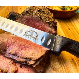SPITJACK Smoked BBQ 6 Inch Curved Beef Brisket Trimming and Boning Knife and 11" Meat Slicing Knife Bundle. Stainless Steel.