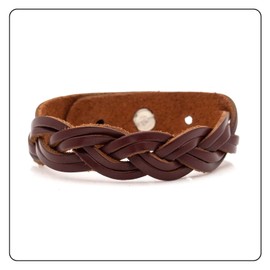 Fusamk Punk Rock Braided Leather Wristband Cuff Bracelet(Brown)