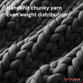 YnM Weighted Blanket, Handmade Chunky Yarn Knitted Design, Soft and Cozy, Temperature Regulating and Breathable, Machine Washable Throw for Sleep or Home Decor (Dark Grey, 50x60 Inch, 10lbs)