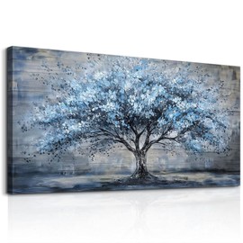 FUHAIHUA Large Wall Decor for Living Room Canvas Wall Art for Office Modern Wall Decorations for Bedroom Blue Tree Landscape Paintings Abstract Pictures Artwork Farmhouse Room Home Decor 24x48 in