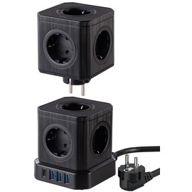 revolt Desk Sockets: 13-in-1 Socket Tower, 9 Sockets, 3x USB-A, USB-C, PD 20 W, Black (Desk Power Strip, Vertical Power Strip with USB)