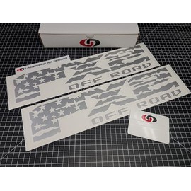 FX2 Decals (2pk) American Flag Off Road 4x4 Bedside Fender Stickers Fits F150 F250 F350 (Metallic Silver)