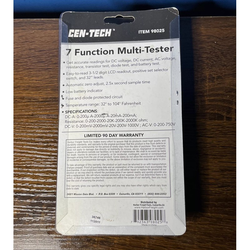 Cen-Tech 7-Function Multi-Tester Digital Multi-Meter Test Equipment Meter