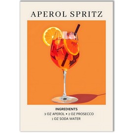 Happy Motive - Premium Cocktail Poster Available in DIN A3 or DIN A4 - Premium Print on 300 g Paper - Wall Decoration for Bar, Kitchen and Home Bar, Office without Frame Aperol Spritz A4