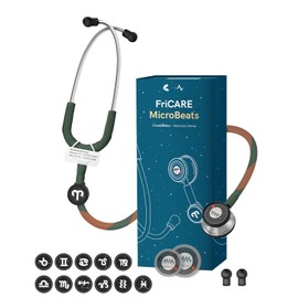 FriCARE Green Stethoscope - Stethoscopes for Nurses Nursing School/Skills Lab - Fit Student Practice Clinical Rotations, MicroBeats Harmony with 12 Constellation Tags, Comes with Comfy Eartips, 31.5''