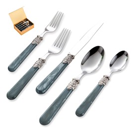 CATHYLIN 20 pieces 18/10 Stainless Steel Silverware Sets With Deep Grey Handle,Vintage Cutlery Sets,Sliverware set Service for 4,Dishware Safe (20, Deep Grey)