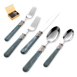 CATHYLIN 20 pieces 18/10 Stainless Steel Silverware Sets With Deep Grey Handle,Vintage Cutlery Sets,Sliverware set Service for 4,Dishware Safe (20, Deep Grey)