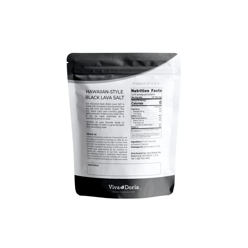 Viva Doria Hawaiian Black Lava Sea Salt, Lava Salt, Medium