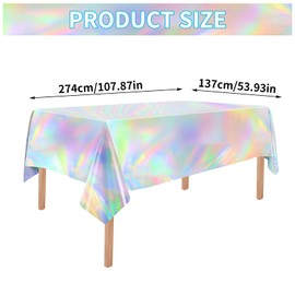 Thinp Pack of 3 Party Tablecloths, 137 x 274 cm, Colourful Plastic Birthday Tablecloth, Iridescent Tablecloth, Rectangle Waterproof Tablecloth, Holographic Foil Tablecloth, for Children's Birthday