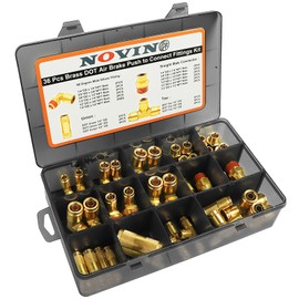 36 PCS Brass DOT Air Brake Line Fitting Assortment Kit 1/4" 3/8" 1/2", Push to Connect Fittings Air Brake Fittings Repair Kit for Trucks Trailer & Industrial,DOT Hose Quick Connector Line with Case